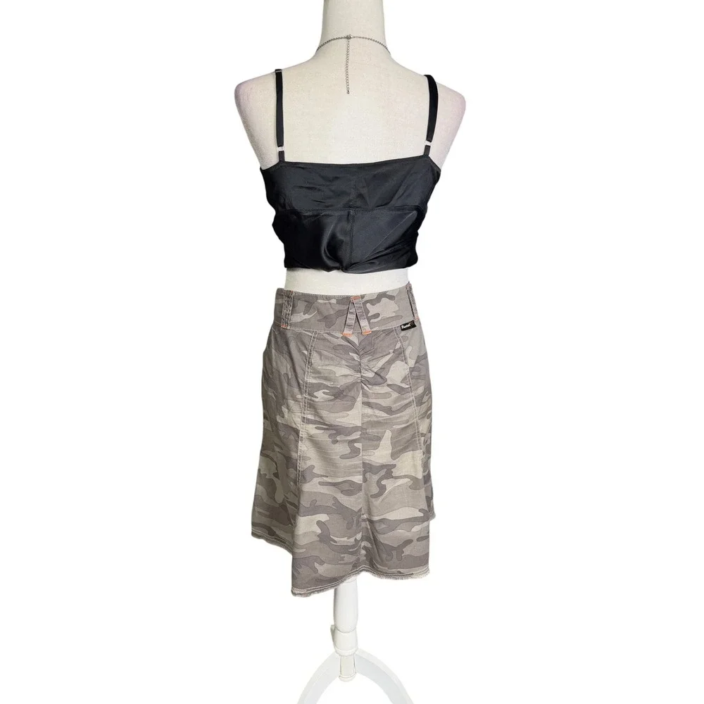 Rewind Y2K‎ Camo Midi Skirt Low Rise Cargo Style Gray Camouflage